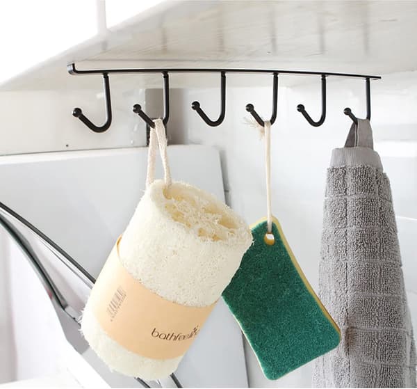 1 Piece Hanging Hooks - Shelf Under Cabinet/Mug Holder - 6 Hooks/Drill-Free Coffee Mug Holder/Kitchen Utensils/Organizer/Hook Rack - White Hanging Hooks