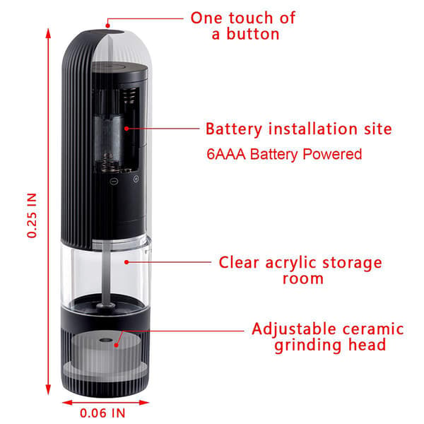 Kitchen Electric Pepper Grinder Battery Operated Salt or Pepper Automatic Mill with LED Light
