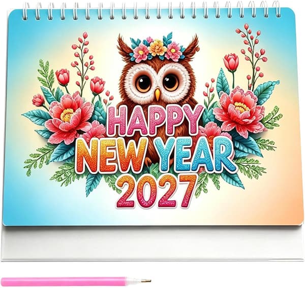 skrivebordskalender 2027 månedlig kunstkreasjon med edelsten DIY C - C