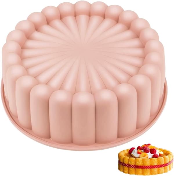 ING 2-delt silikonkakeform, rund, 20 cm (8 tommer), kake- og paiform, rosa