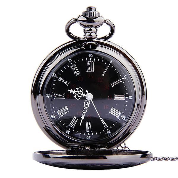 1 kpl taskukello pyöreä taskukello retro klassinen kaksoisnäyttö roomalaiset arabialaiset numerot kellotaulu taskukello Steampunk (musta paksu ketju) Musta