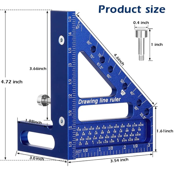 3D Multi-vinkel lineal – Aluminium geringsvinkel 22,5-90° til tømrere