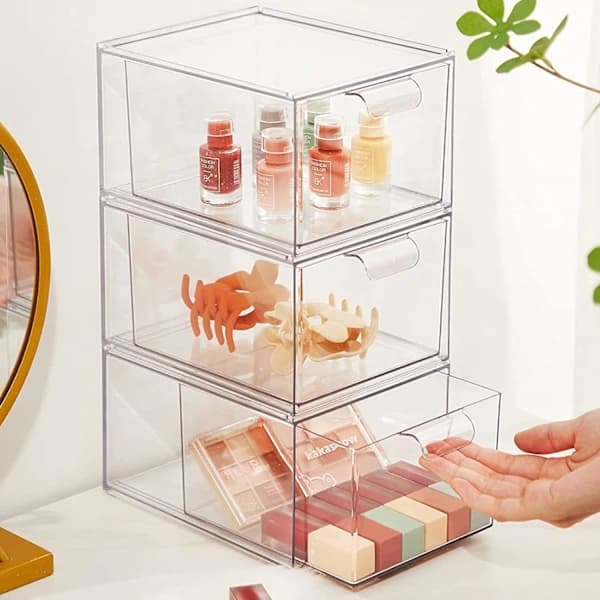 [EN] Storage Box with Drawers - Stackable Clear Acrylic - Makeup Organizer for Bathroom, Vanity, Office