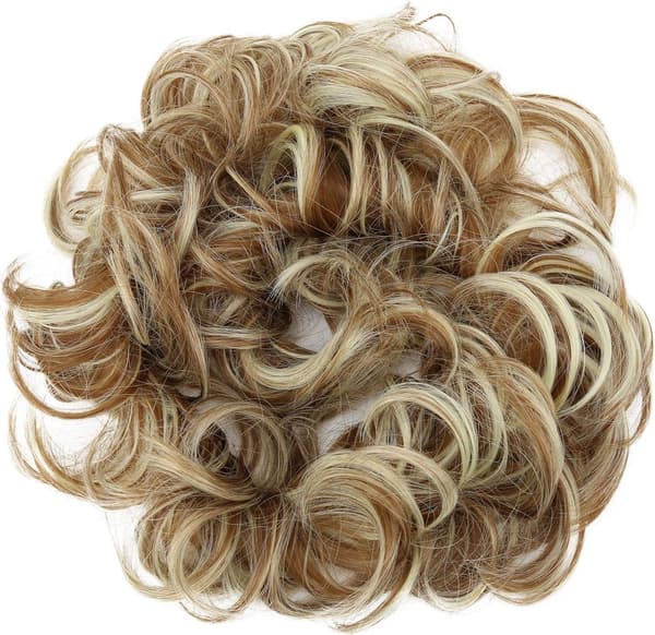 Hårstykke - Hårstrikk - Messy bun - Extensions - Brun med striper - 2 stk
