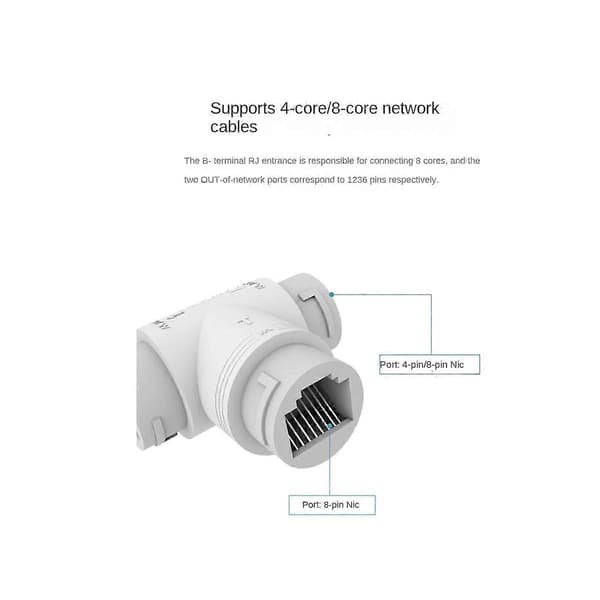 2-in-1 POE Camera Simplified Cable Connector Splitter Cable Connector Three-way RJ45 Head POE Camera