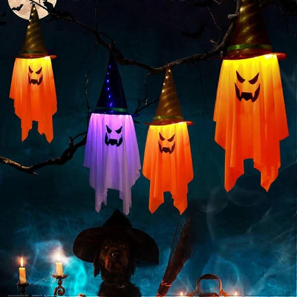 2025 Seneste Model Halloween Lysende Spøgelsesdekoration Uhyggelig LED Heksehat Spøgelse