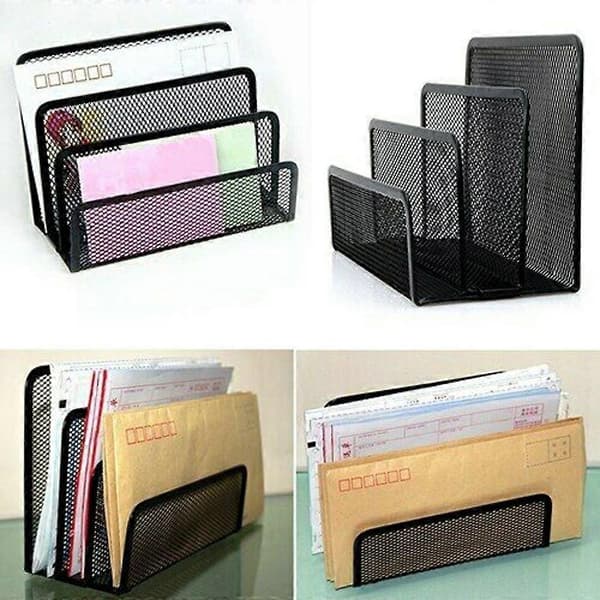 Document holder with 3 compartments, metal letter tray, magazine holder, folder