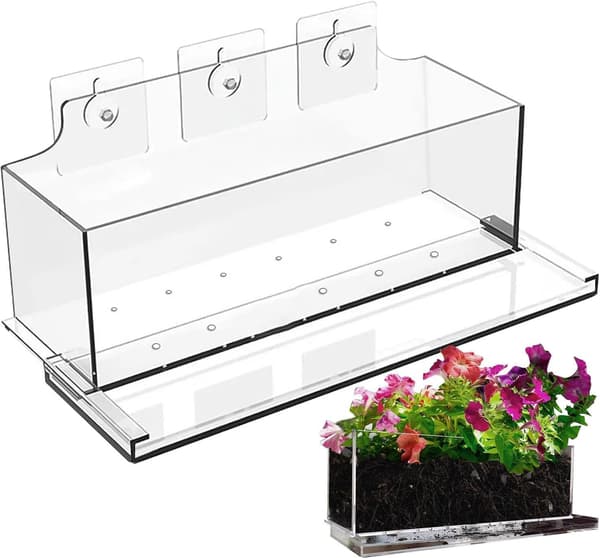 generiska rektangulära blomlådor för fönster, transparenta, med sugkoppar -