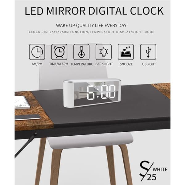 Bedroom Wall Clock, Large Digital Clock with Screen, 3 Brightness Levels, for Bedroom Decor - White Frame Blue