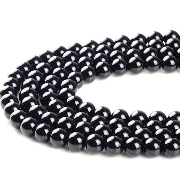 Natural Black Onyx Gemstone Beads Round Loose Beads