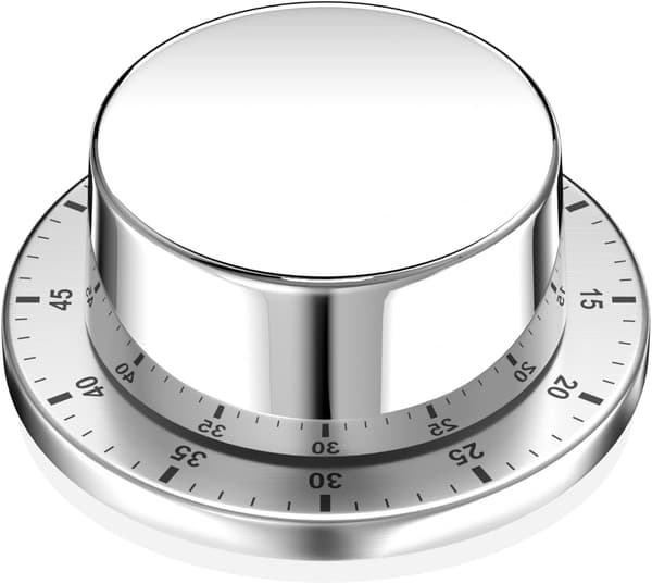 Mekanisk kjøkkentimer, 60 minutter adsorberende magnetisk timer, egnet for koking, matlaging (sølv)