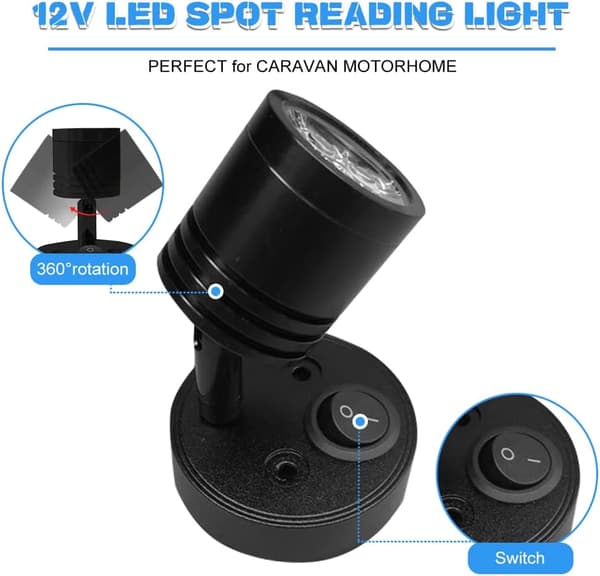 2 pcs 12V LED Spot Wall Reading Lamp Bedside Lamp Dimmable Switch