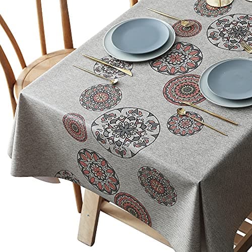 PVC Wipeable Tablecloth, Waterproof Plastic Rectangular Table Cover for Kitchen, Picnic, Outdoor (Retro Floral Print, 137 x 137 cm)