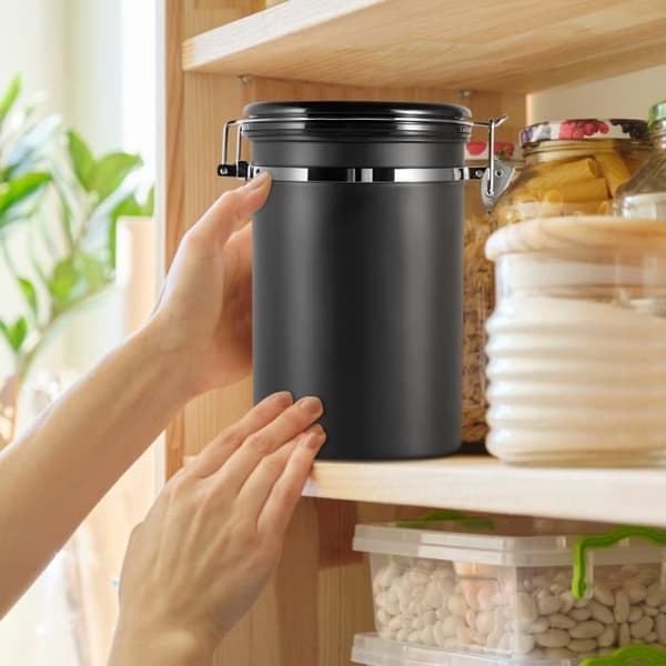 1,8L Lufttæt Kaffedåse i Rustfrit Stål - Bønnebeholder, Sort