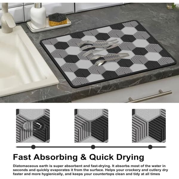 30 x 40 cm Dish Drying Mat, Diatomaceous Earth Drying Mat, Absorbent Quick-Drying Dish Rack Mat for Kitchen Utensils and Sink Counter