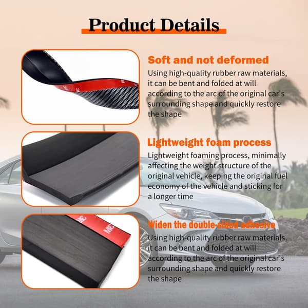 Pack-1 2.5M/8.2FT Car Carbon Fiber Front Lip, Front Bumper Lip