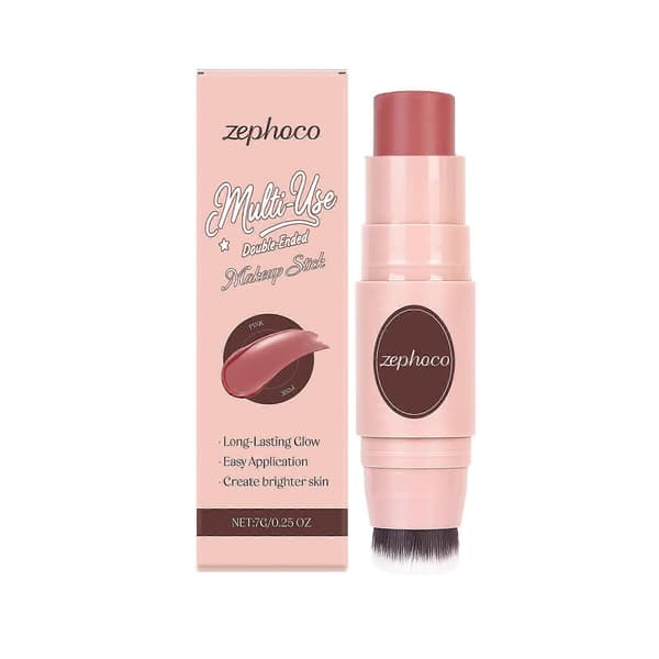 Zephoco Pink Double-Headed Makeup Stick Has a Portable Design. The Rouge is Charming, Rosy, and Has a Three-Dimensional Luster, Making it Versatile.
