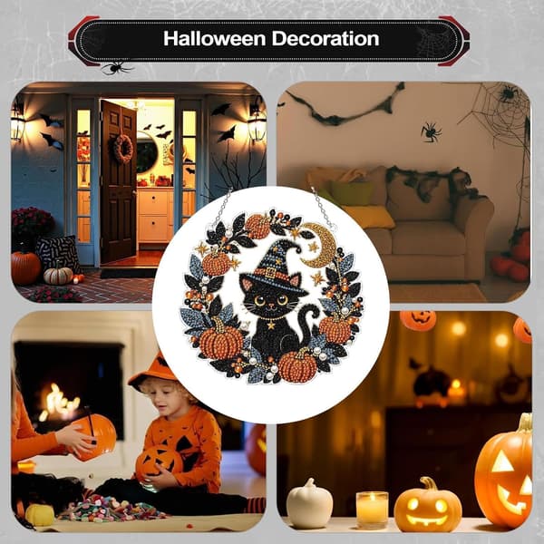 Sæt med ædelstene, maleri, Halloween, kat, spøgelse, dekoration, glitrende, flad sort - Schwarz