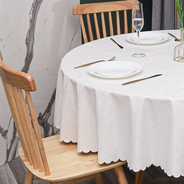 Round PVC Tablecloth Stain-Resistant Waterproof Dining Tablecloth Striped White-140cm White White