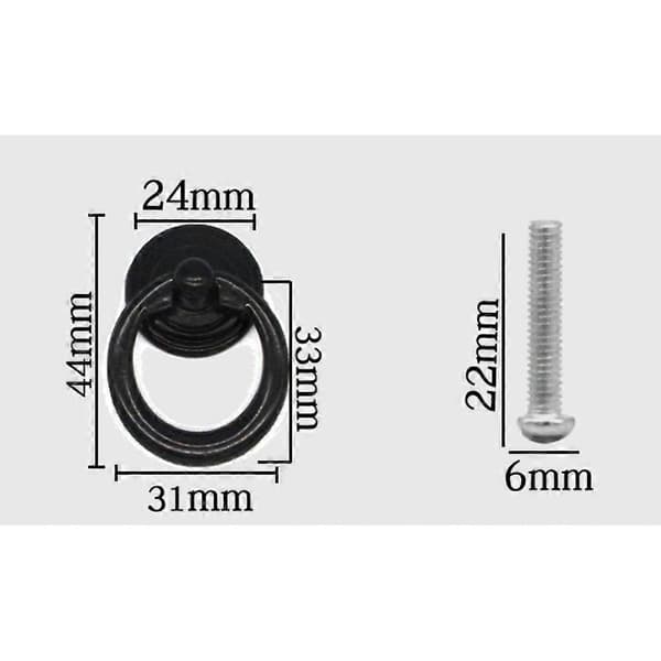 [PLEE] 10 pcs Metal Cabinet Handle Drawer Handle Door Knob Ring Classic Pull Handle Round Furniture Handle Black 4.4*3.1cm