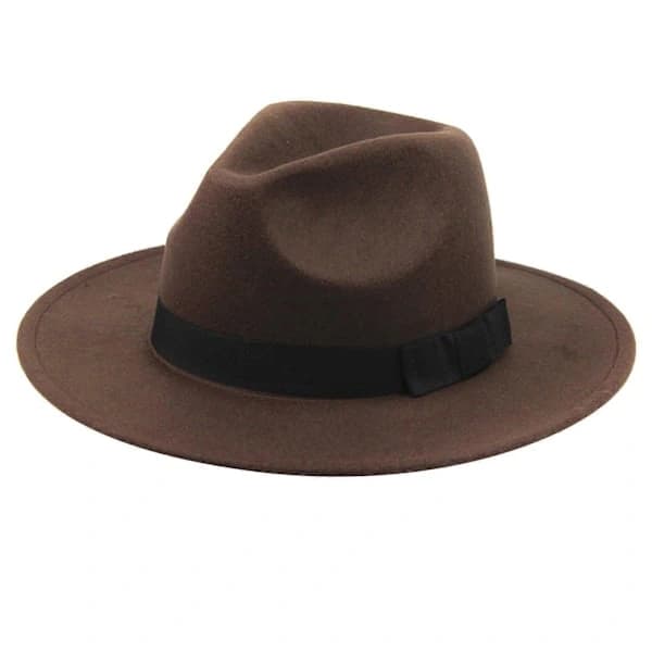 Elegant hatt for kvinner, sammenleggbar ullfilt Outback-hatt, britisk stil, hodeplagg med bred brem og belte, kaffe