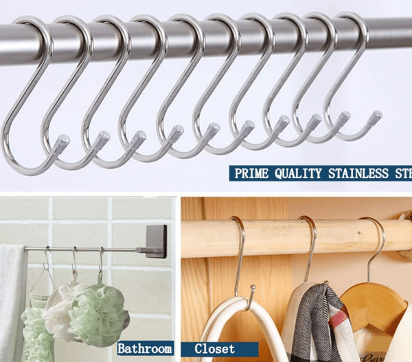 20-pack 11,6 cm S-krokar i rostfritt stål, metallhängare