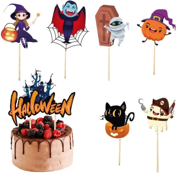 Halloween cupcake Toppers 7-delt sett skummelt søtt -