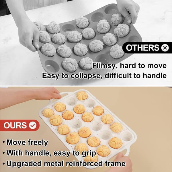 [qg]2-pack mini muffin tin, reinforced frame mini cupcake molds 24 cups non-stick mini muffin silicone molds with handles