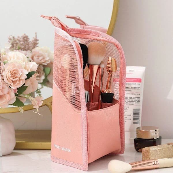 Chic Makeup Bag: Holds Everything, Stands Up, Waterproof Pink