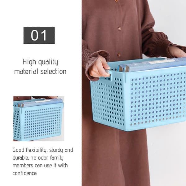 Plastic Laundry Basket - Silver Handle, Foldable, Space-Saving, Toy Storage (FMY) Blue Blue