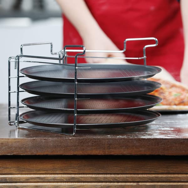 Pizzalautassarja 4 kpl telineellä