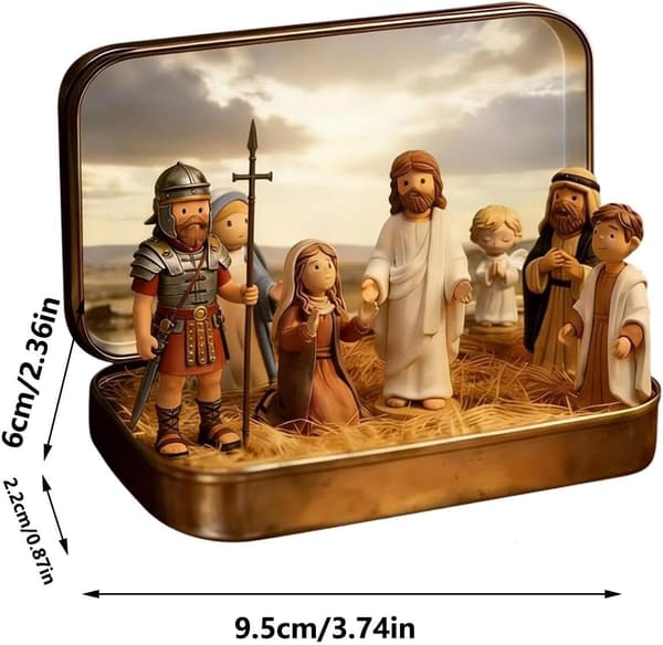 Mini Jesus-figurer realistisk blikkboks som skrivebordsdekorasjon -