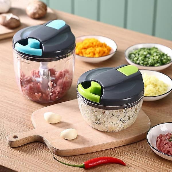 Multifunctional Meat Grinder Garlic Chopper Onion Mincer Rotary Kitchen Tool for Garlic Press Crusher Vegetable Chopper 500ML Blue