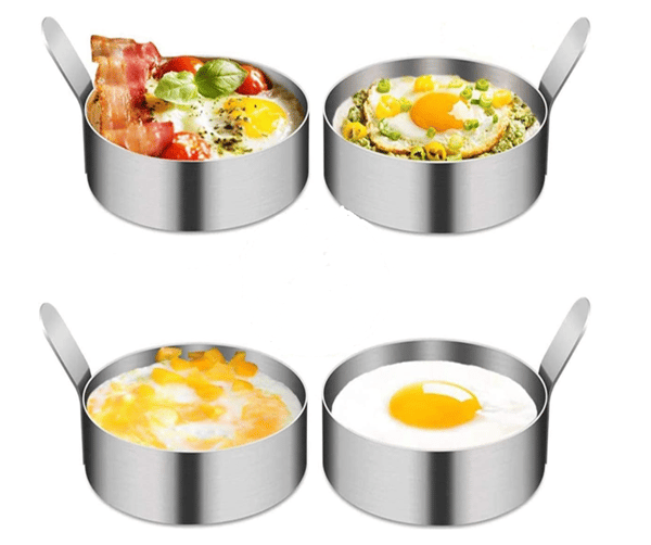Æggeringe, 4 omeletforme i rustfrit stål, bageforme til æg / pandekager / omeletter osv., non-stick belægning, fødevaregodkendt rustfrit stål