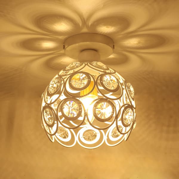 Moderne hvit krystall taklampe, mini semi-taklampe E27 krystallkrone egnet for innendørsbelysning, stue, veranda, gang