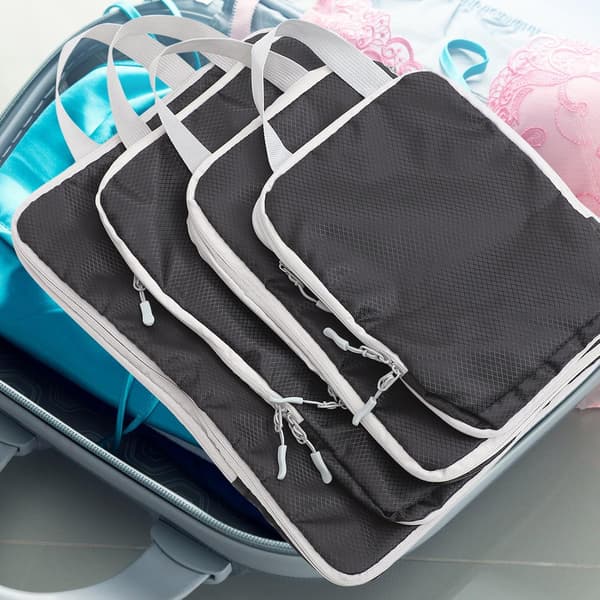 4 stk. pakning terning kompressionsrejseterning til pakning af polyester lynlås sort til kuffert forretningsrejser og camping -