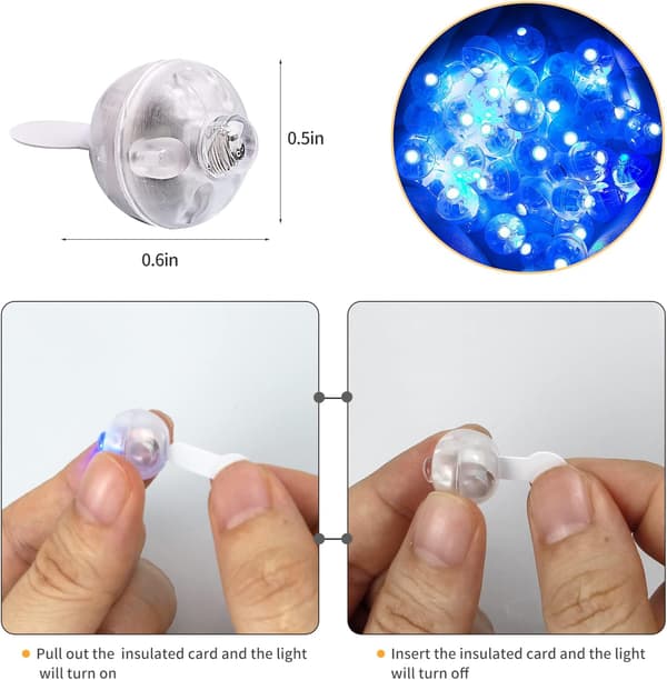 50 stykker blå LED-ballonlamper, runde LED-kuglelamper, micr