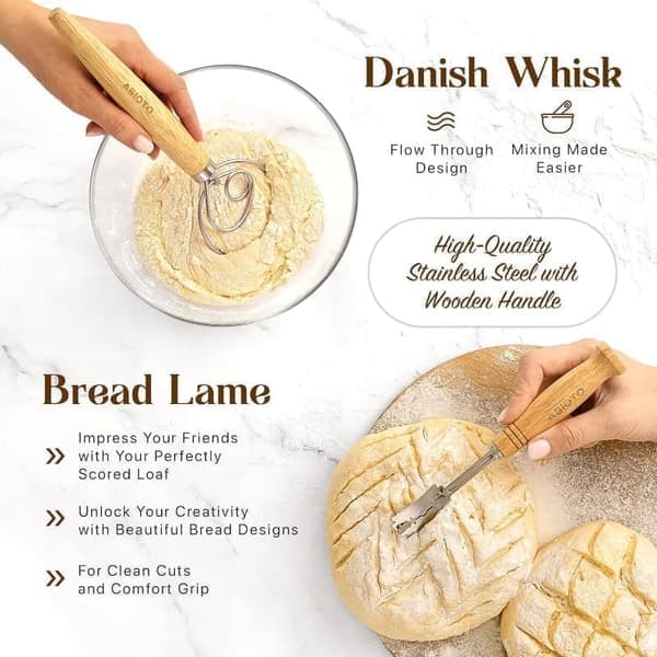 Proofing Basket 23cm Round Bread Basket for Sourdough Bread with Cloth and Utensils Baking Accessories Set