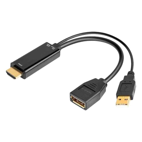 HDMI till DisplayPort-adapter, aktiv adapter med USB-ström som stöder 4K-upplösning, Ultra HD-kompatibel med PC Laptop Xbox One PS4 PS5, drivrutinsfri