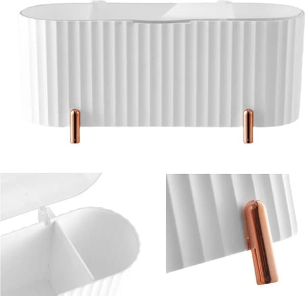 White 3-Compartment Cosmetic Storage Box with Dustproof Lid for Makeup