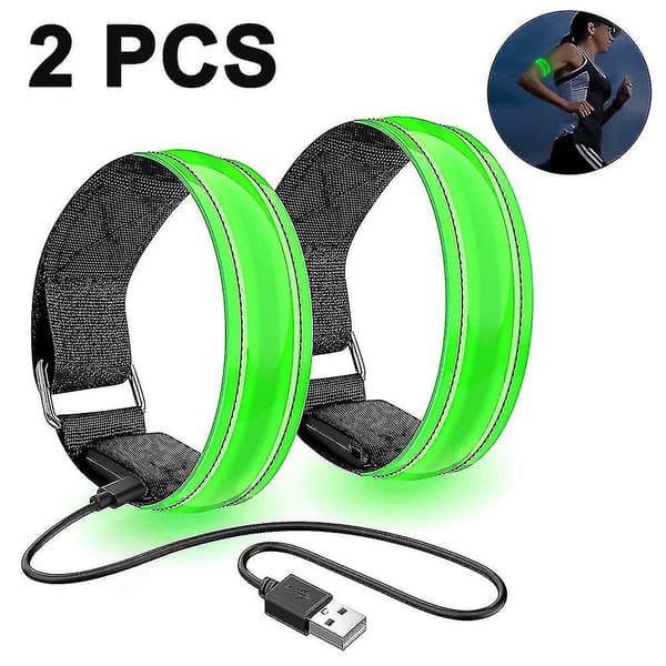 2-pack running lights for runners, rechargeable LED armband, reflective Green Green