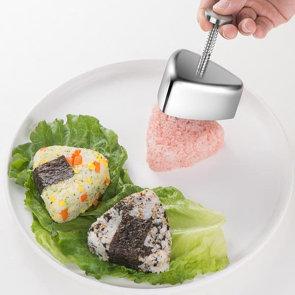 2 riskugleforme i rustfrit stål - Riskugle-sushiformer - DIY tang-sushiværktøjer - Trekantede og hjerteformede forme