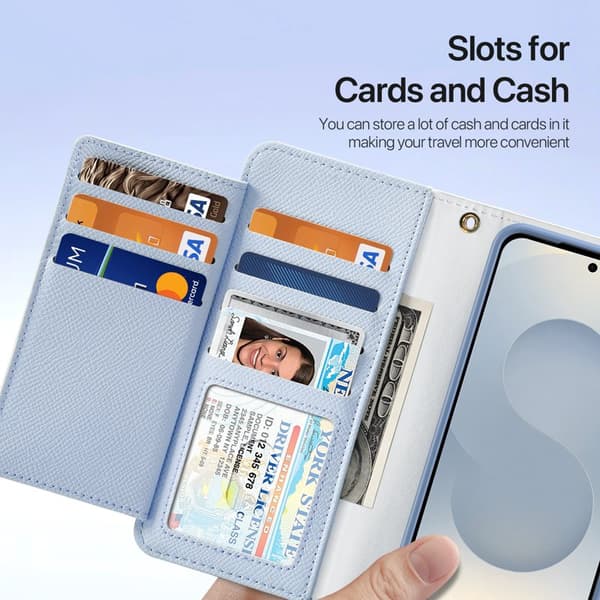 Dux Ducis Wallet Cover til Samsung Galaxy S26 Ægte Læder Magnetisk - Lyseblå