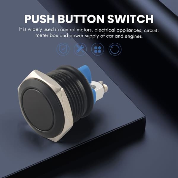 Trykknapkontakt Sort 16mm 12V til Bil Auto
