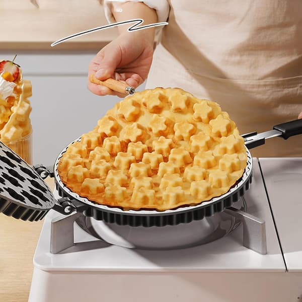 Waffle Iron Double-Sided Nonstick 180° Rotation 5 Min for Egg Waffles Cones [Ho]