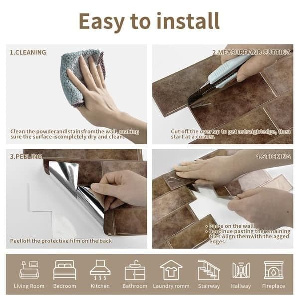 10-pack 3D Tile Wall Stickers - Waterproof, Perfect for Kitchen and Bathroom Walls Brown