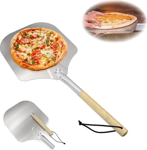 Pizzaspade med stor yta och avtagbart trähandtag, 66 cm