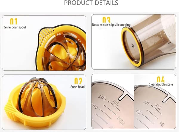 Manual Juicer Citrus Juicer Press Machine with Scale, Seedless Hand Juicer Safe Fast and Efficient Juicing