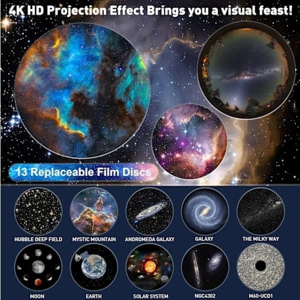 Starry Sky Projector Planetarium Projector Starry Sky Projector Galaxy Ceiling Adult 12 Discs 360° Rotating Night Light White White White White White