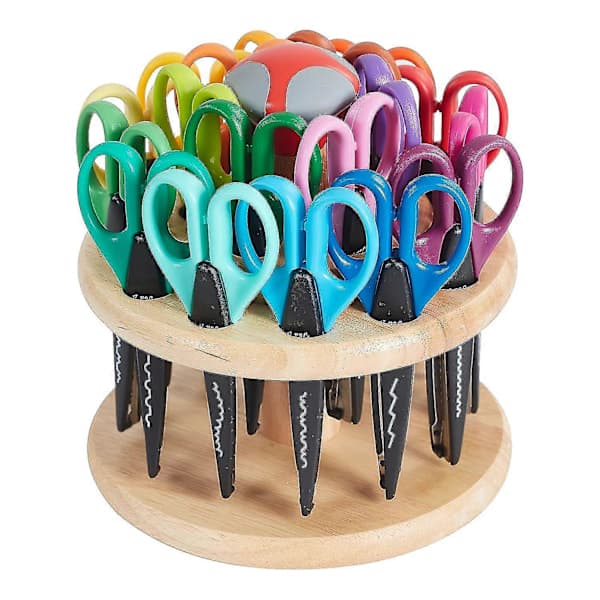Ecr4kids Kraft Edgers with Rotating Wood Stand, Decorative Scissors, Assorted, 18-Piece